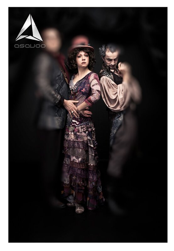 Theatrical performance with three actors