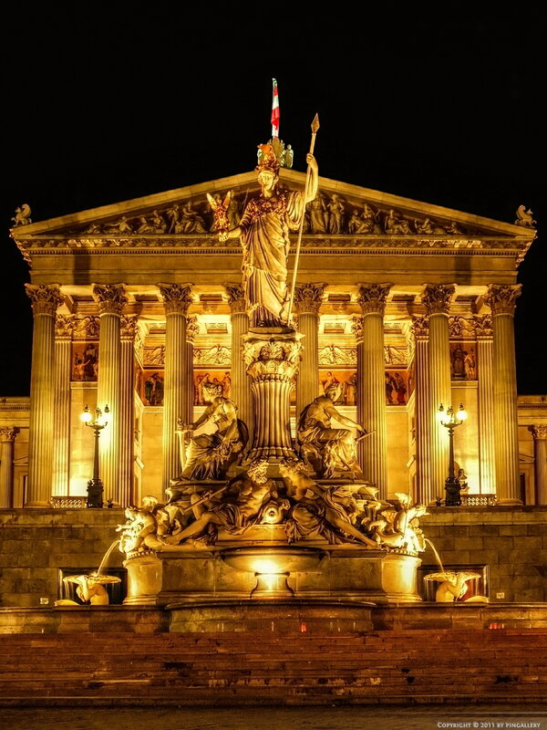 Theophanes Fountain at night