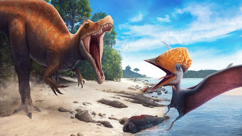 Theropod Dinosaur and Pterosaur