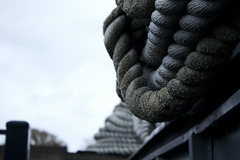 thick rope coiled on a ship