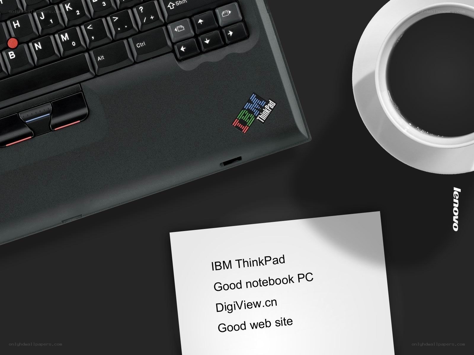 ThinkPad laptop with coffee