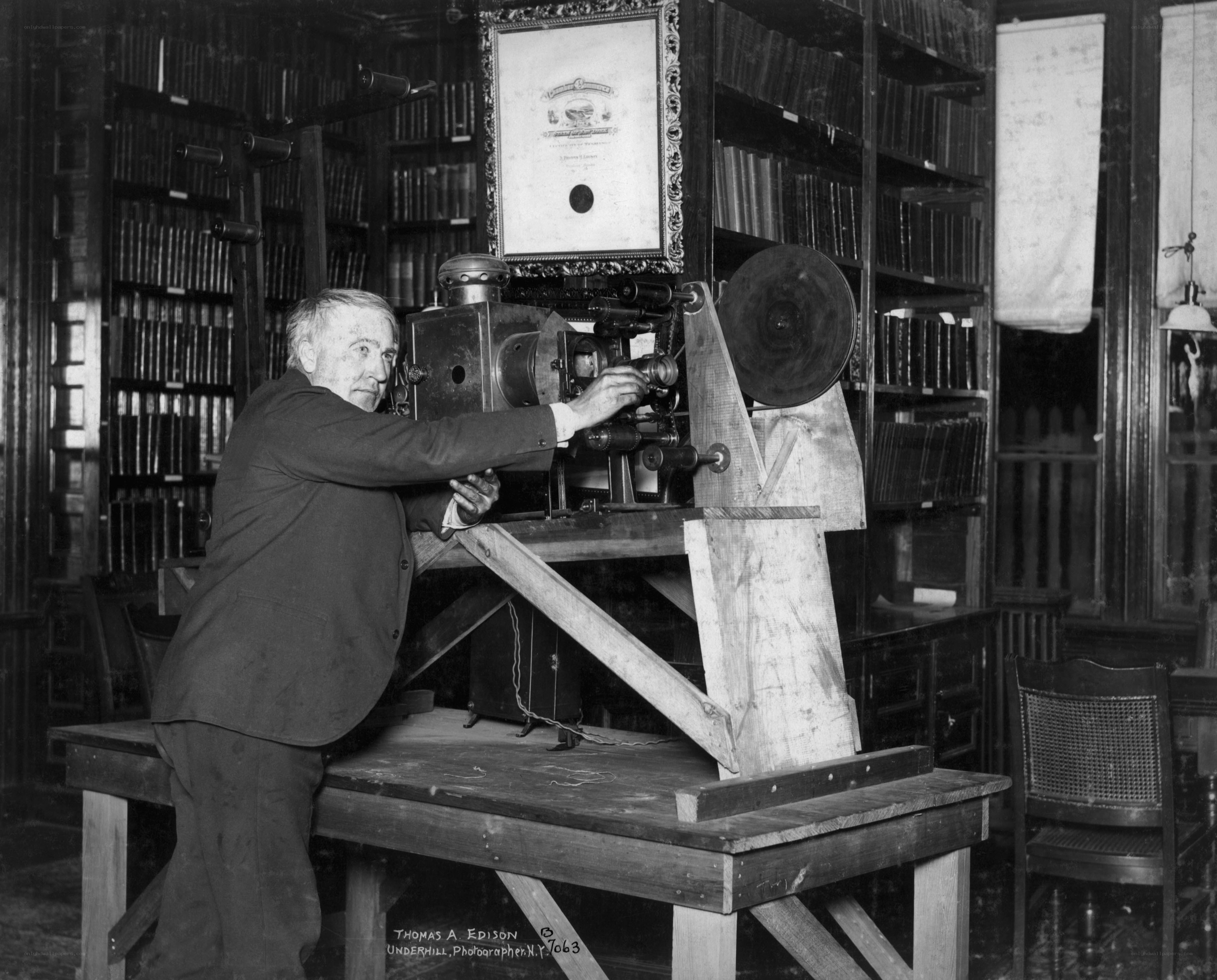 Thomas Edison with early film projector