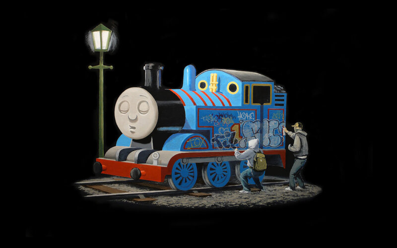Thomas the Tank Engine — Blue, Dramatic, Night, Digital Art