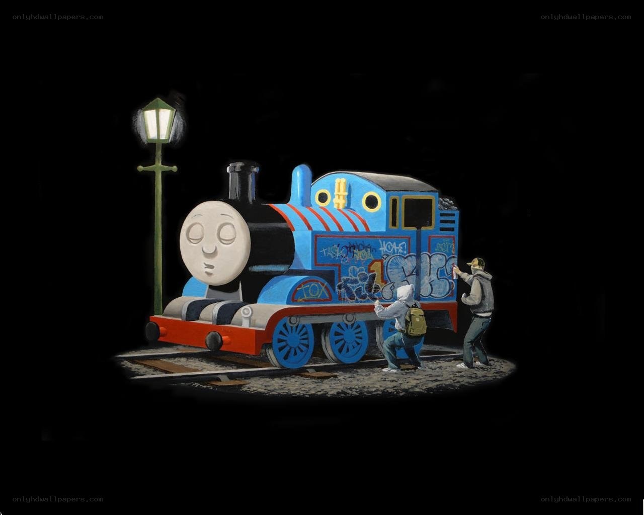 Thomas the Tank Engine with graffiti