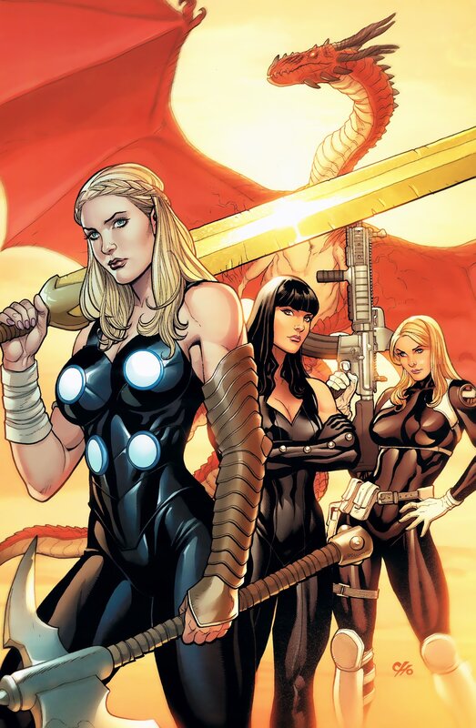 Thor and allies with dragon