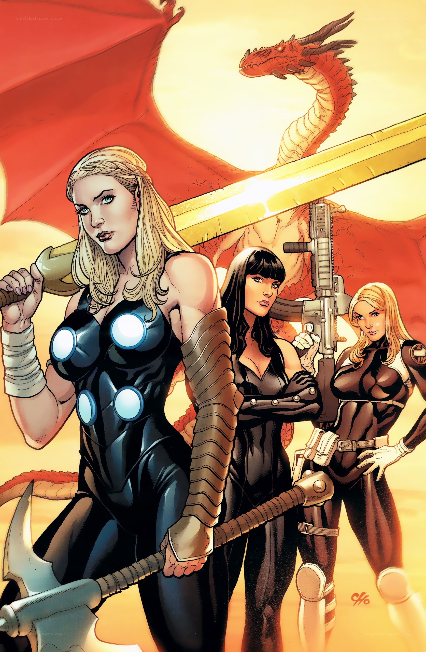 Thor and allies with dragon