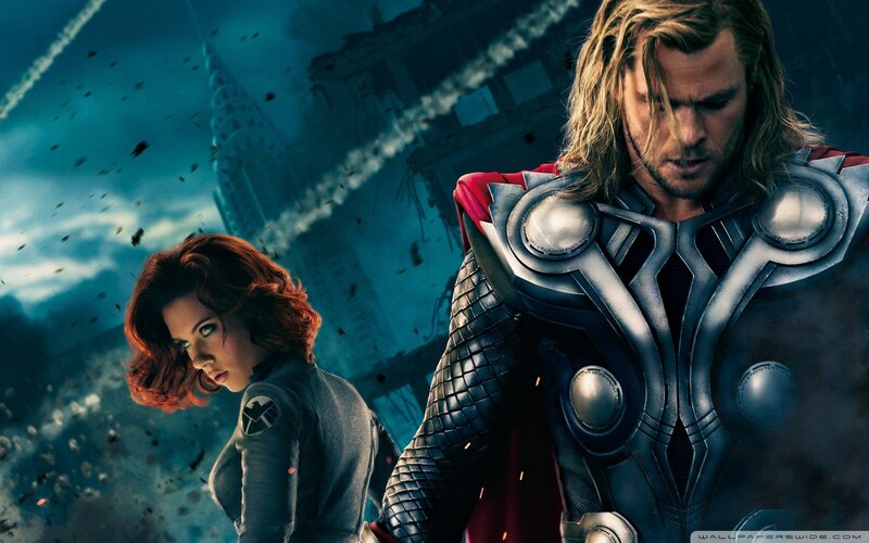 Thor and Black Widow — Blue, Dramatic, Digital Art