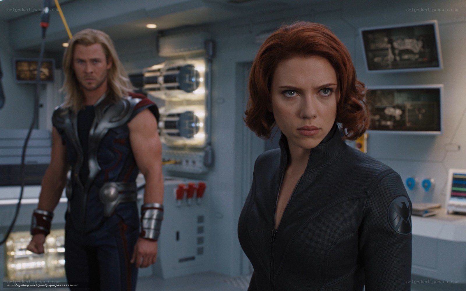 Thor and Black Widow in a lab