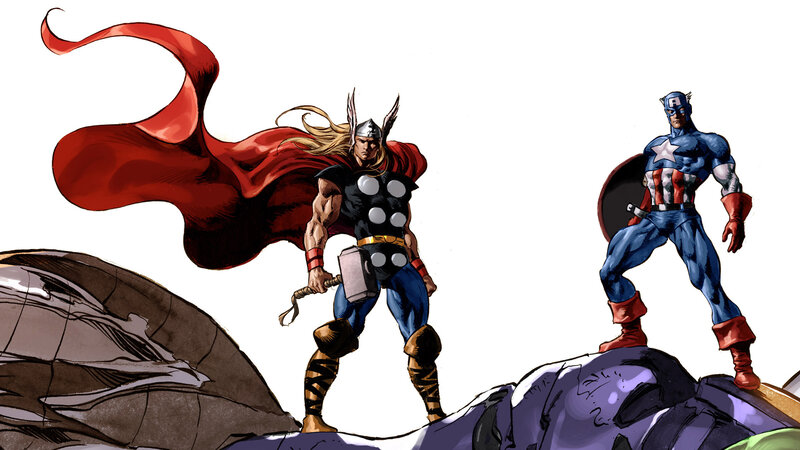 Thor and Captain America stand together