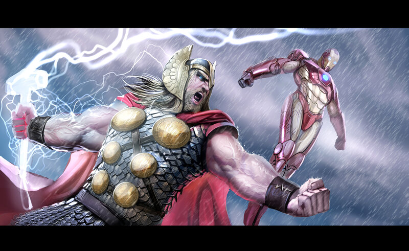 Thor and Iron Man Fighting