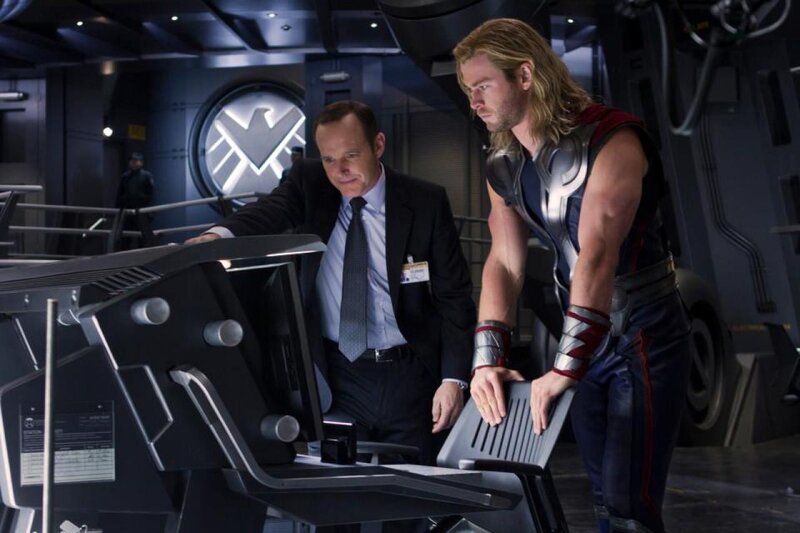 Thor and Nick Fury in S.H.I.E.L.D. headquarters
