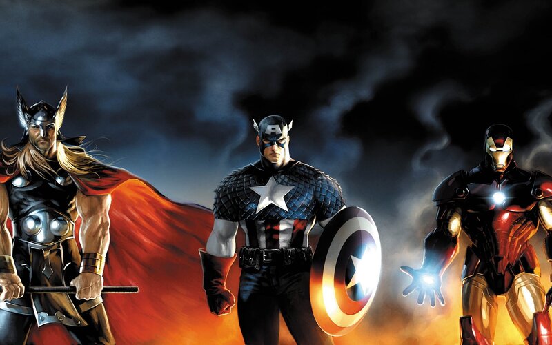 Thor, Captain America, Iron Man — Red, Dramatic, Comic, Shield, Cape