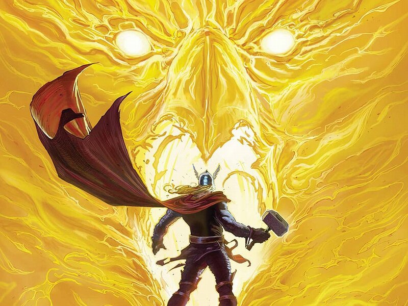 Thor confronts a fiery entity