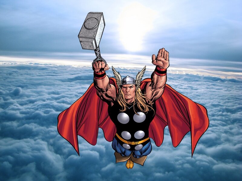 Thor Flying Above Clouds