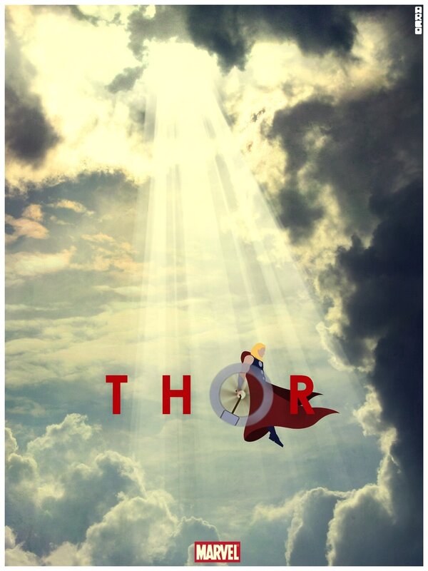 Thor Flying Through Clouds