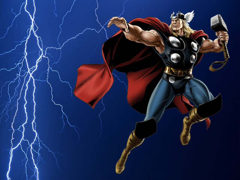 Thor Flying with Hammer — Blue