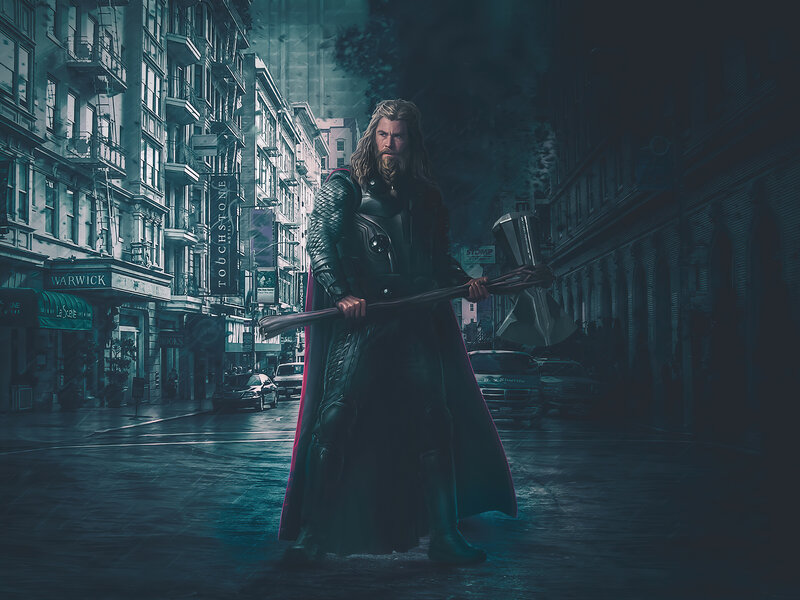 Thor Holding a Hammer — Blue