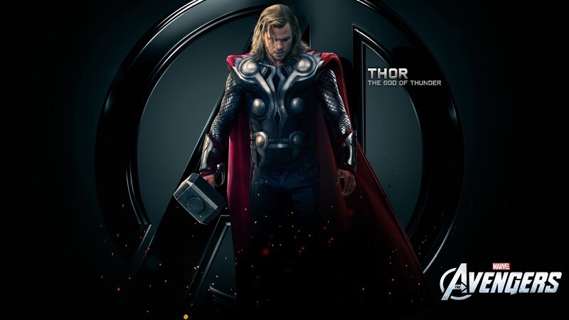 Thor Holding Hammer — Black, Dramatic, Digital Art, Cape