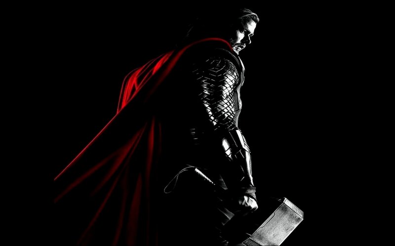Thor Holding Hammer — Black, Dramatic, Night, Photograph