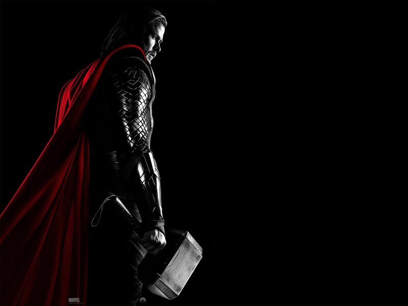 Thor Holding Hammer — Black, Dramatic, Photograph, Cape, Armor, Red, Gray, Marvel