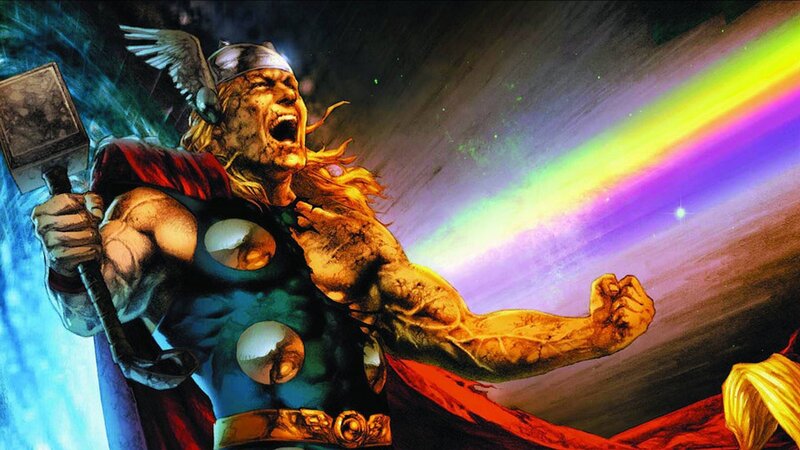 Thor Holding Hammer — Blue, Dramatic, Comic, Cape, Winged Helmet