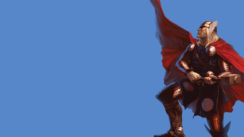 Thor Holding Hammer — Blue, Dramatic, Digital Art, Cape