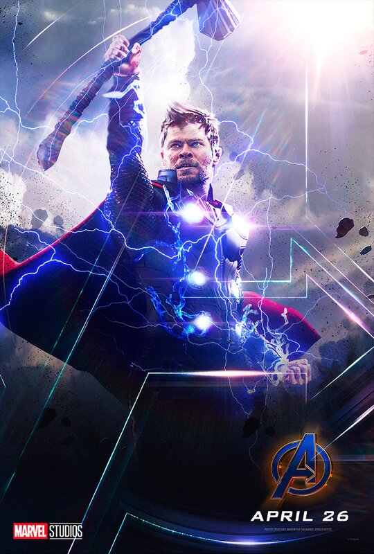 Thor Holding Hammer — Blue, Dramatic, Digital Art