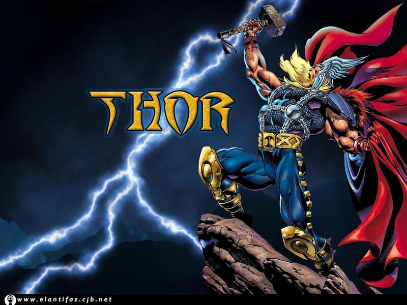 Thor Holding Hammer — Blue, Dramatic, Night