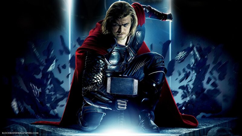 Thor Holding Hammer — Blue, Dramatic, Photograph