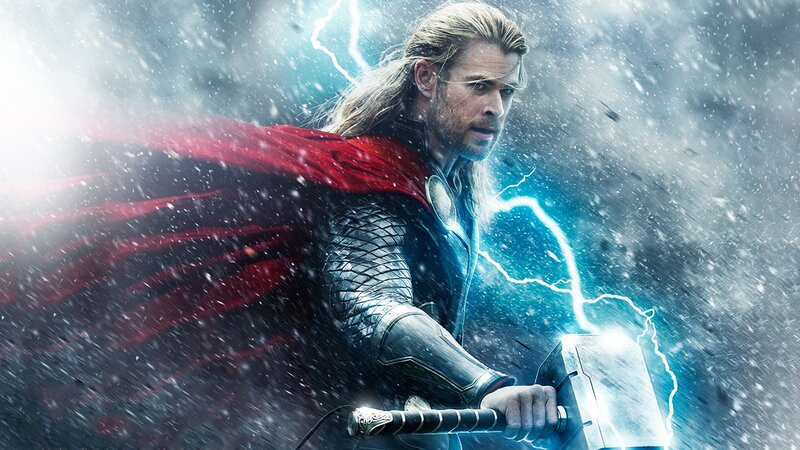 Thor Holding Hammer — Blue, Dramatic, Winter, Digital Art