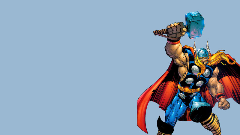 Thor Holding Hammer — Blue, Heroic, Comic