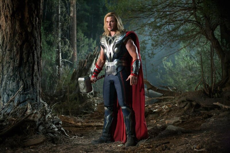 Thor Holding Hammer — Red, Dramatic, Night, Photograph
