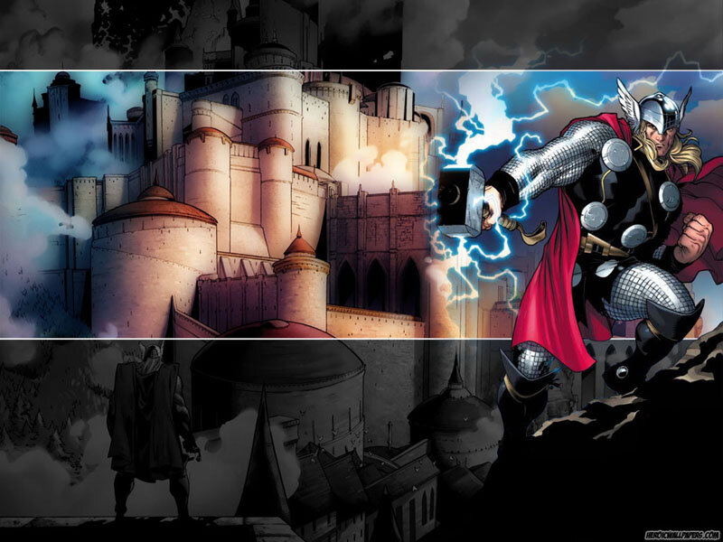 Thor Holding Hammer — Red, Dramatic, Night