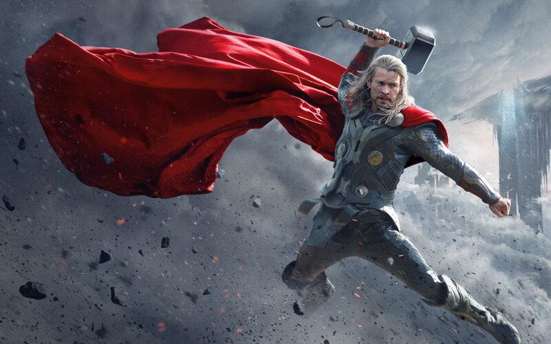 Thor Holding Hammer — Red, Dramatic, Photograph, Cape, Armor