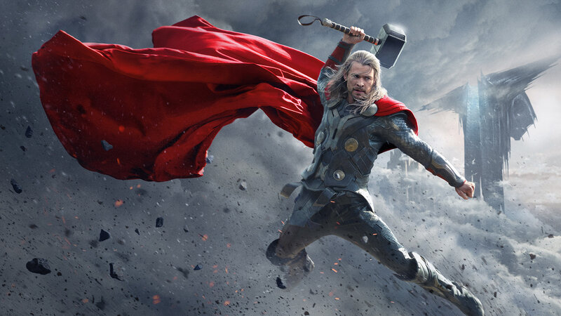 Thor Holding Hammer — Red, Dramatic, Photograph, Red Cape