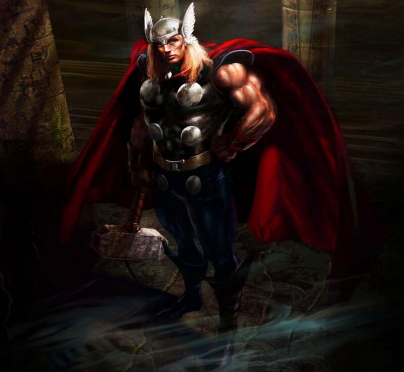 Thor Holding Hammer — Red, Dramatic