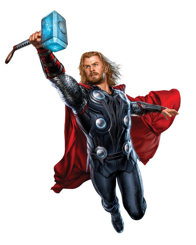 Thor Holding Hammer — Red, Heroic, Digital Art