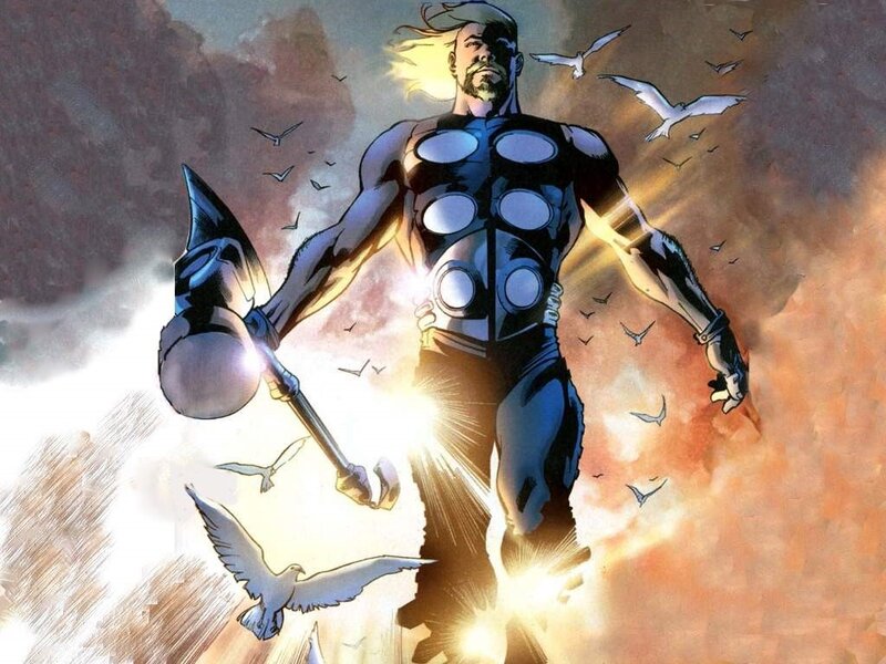 Thor Holding Mjolnir — Blue, Dramatic, Comic