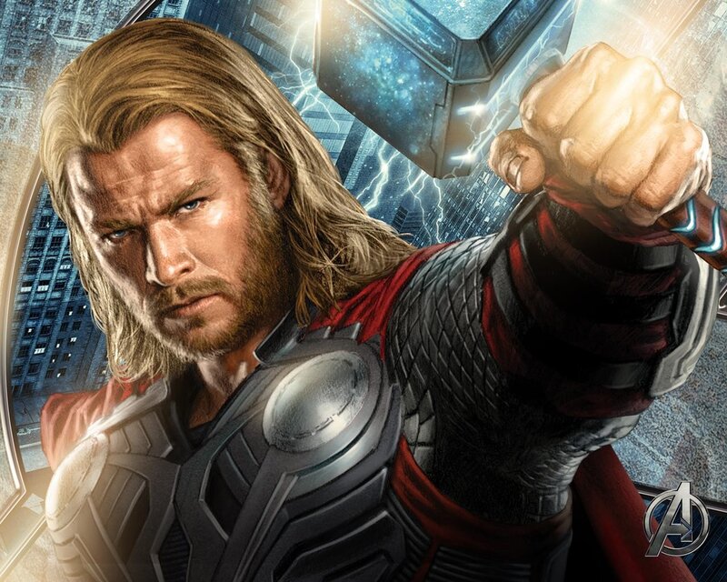 Thor Holding Mjolnir — Gray, Dramatic, Digital Art, Cityscape