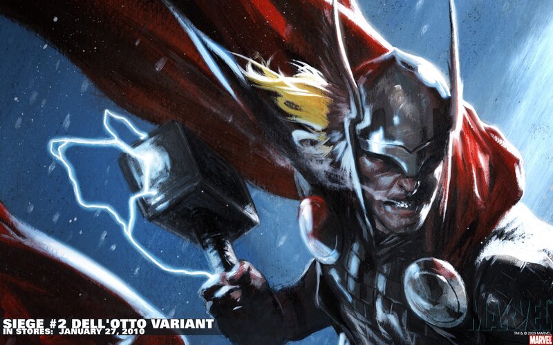 Thor Holding Mjolnir — Red, Dramatic, Comic, Hammer