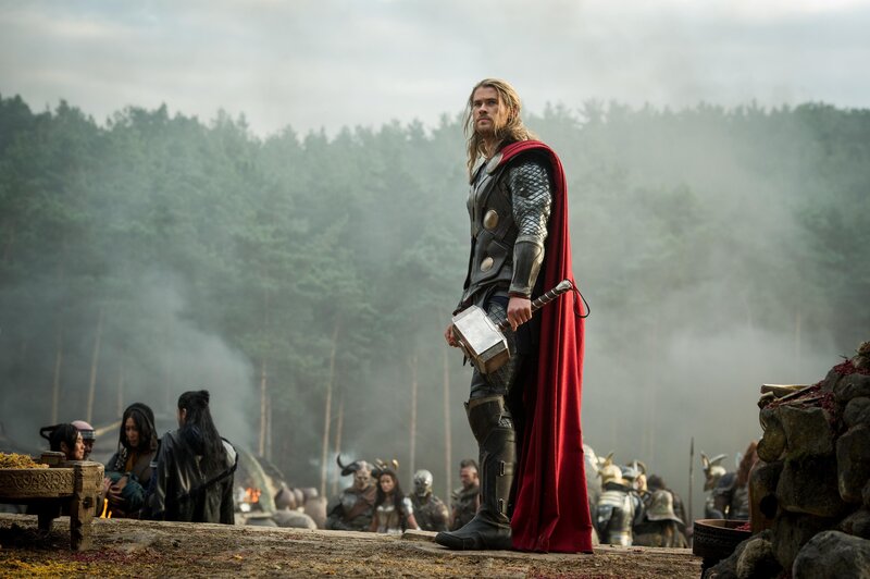 Thor Holding Mjolnir — Red, Dramatic, Photograph, Red Cape, Forest