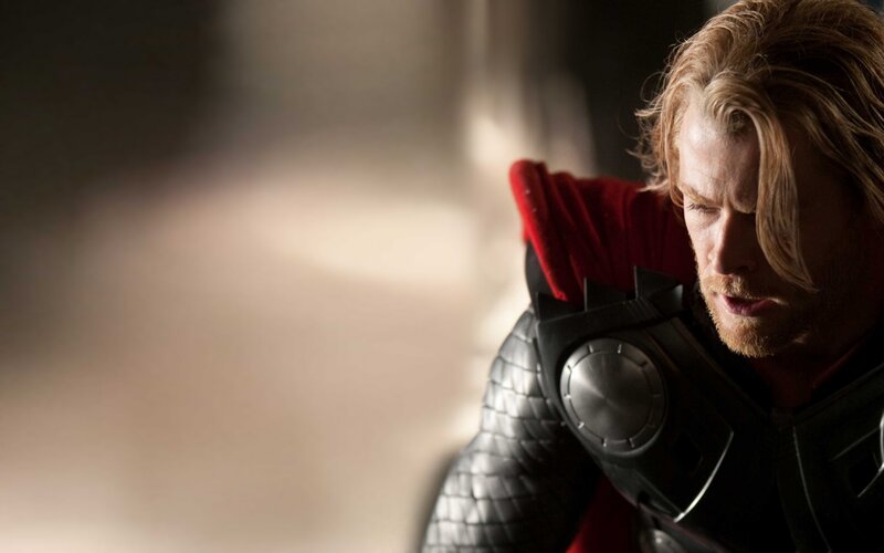 Thor in armor looking down