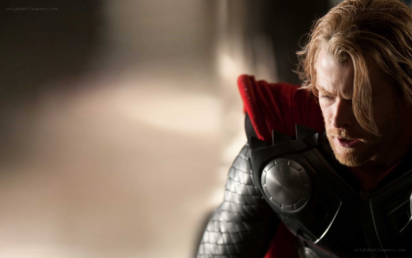 Thor in armor looking down