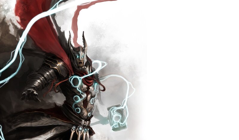 Thor in armor with lightning
