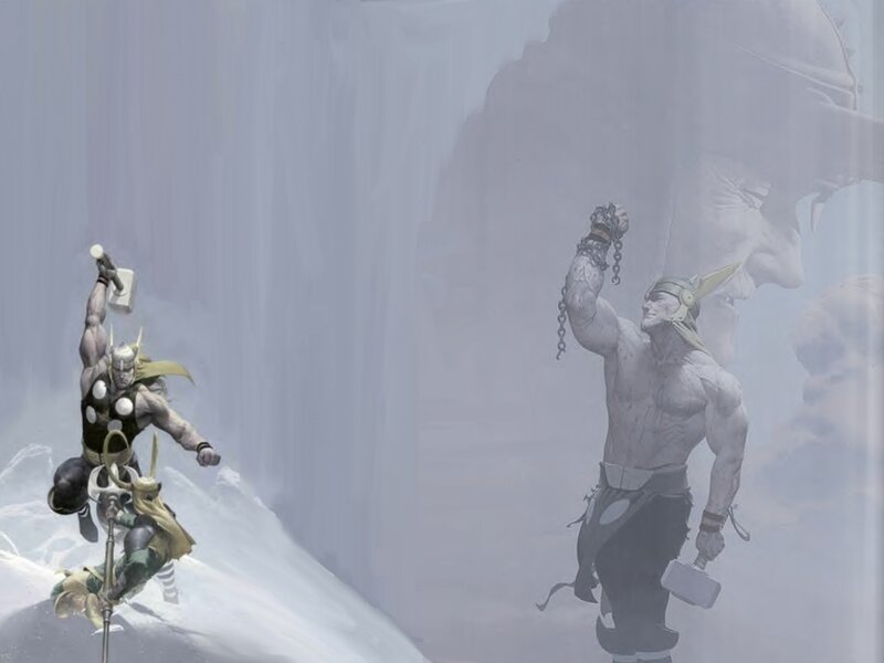 Thor in battle with a giant