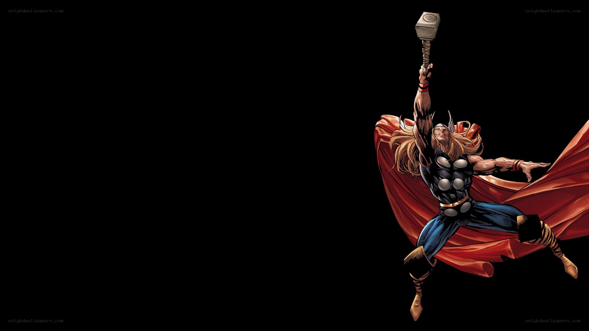 Thor in flight with Mjolnir