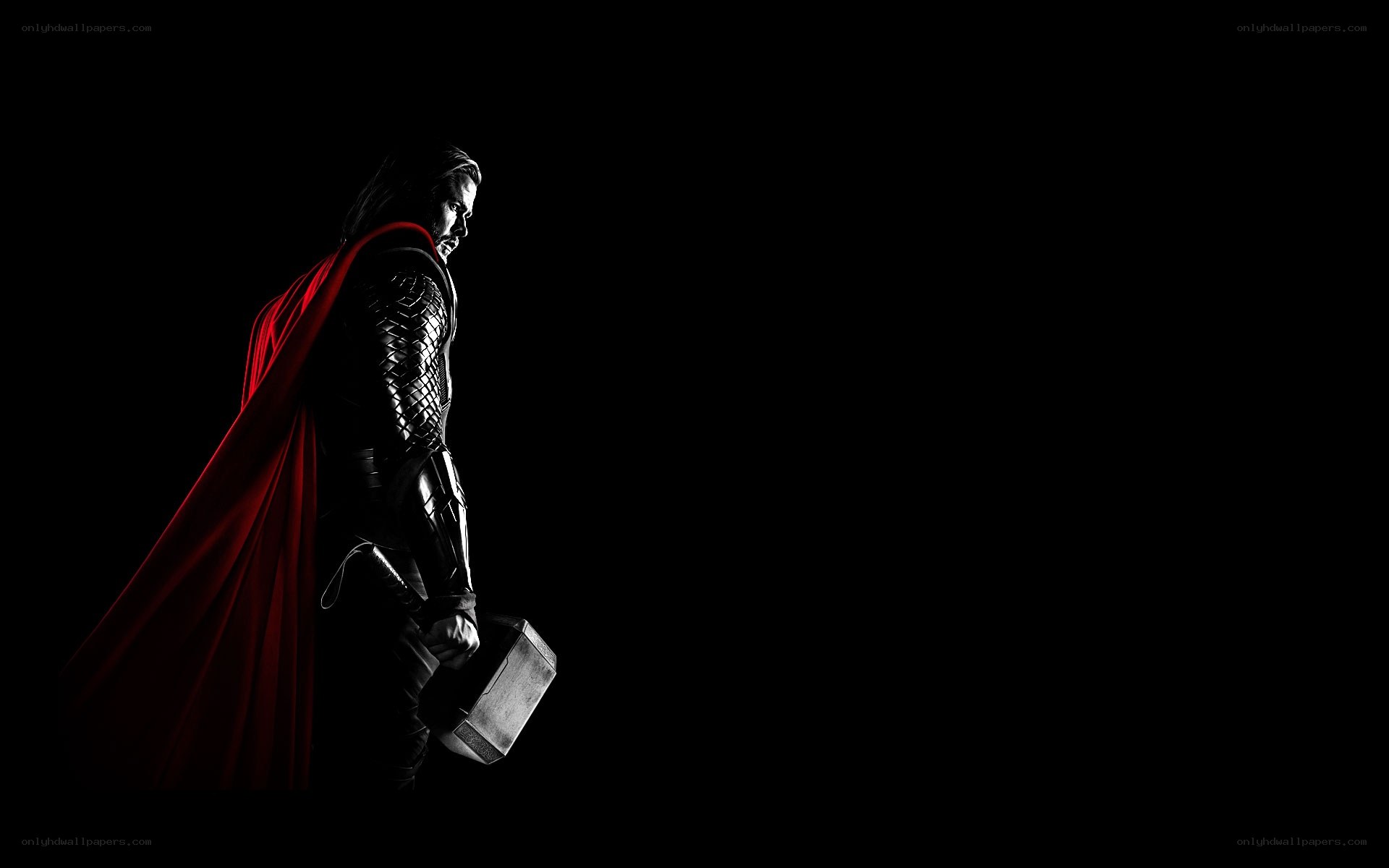 Thor in silhouette with Mjolnir