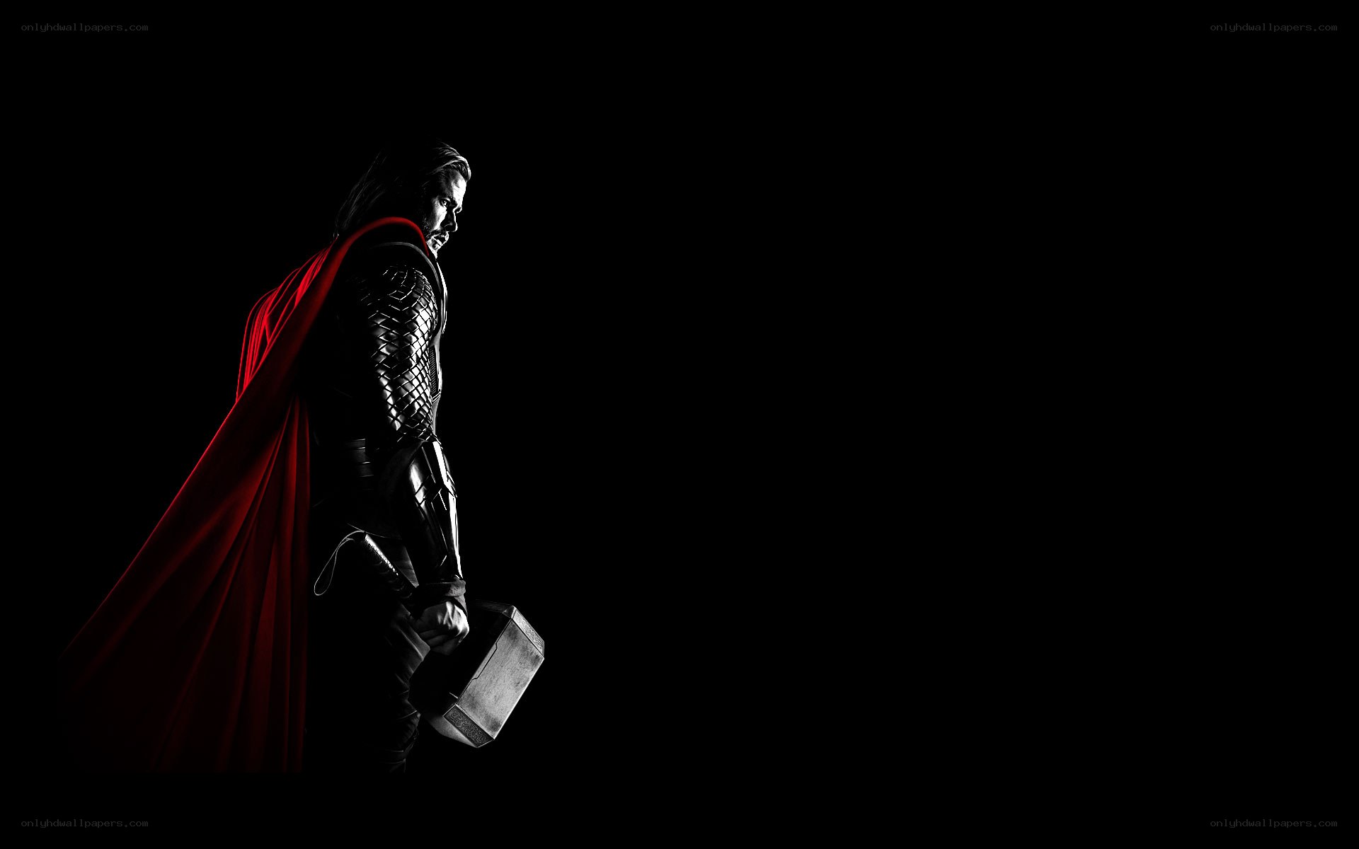 Thor in silhouette with Mjolnir
