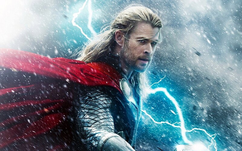 Thor in storm with lightning