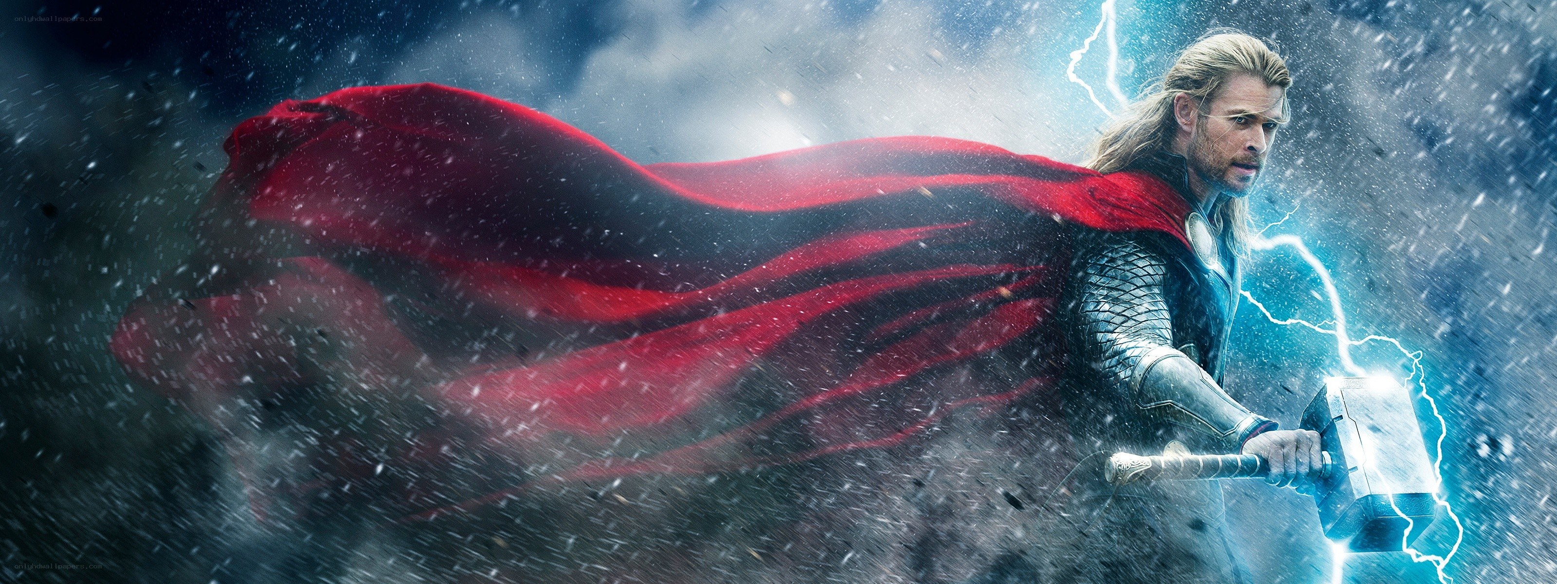 Thor in storm with Mjolnir